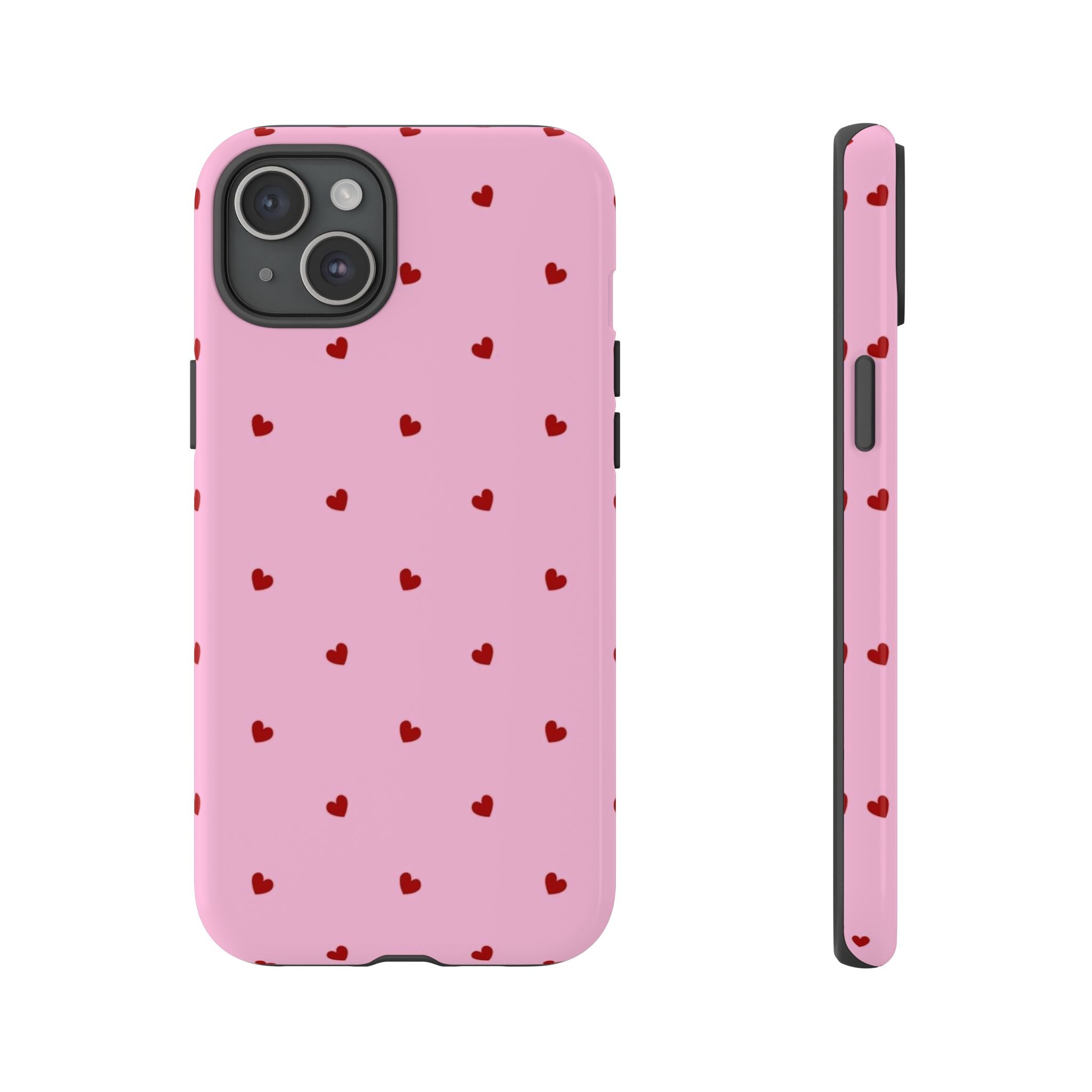Pink Heart Pattern Tough Phone Case — Cute Red Hearts Protective Phone Cover (Valentine’s Day Gift)