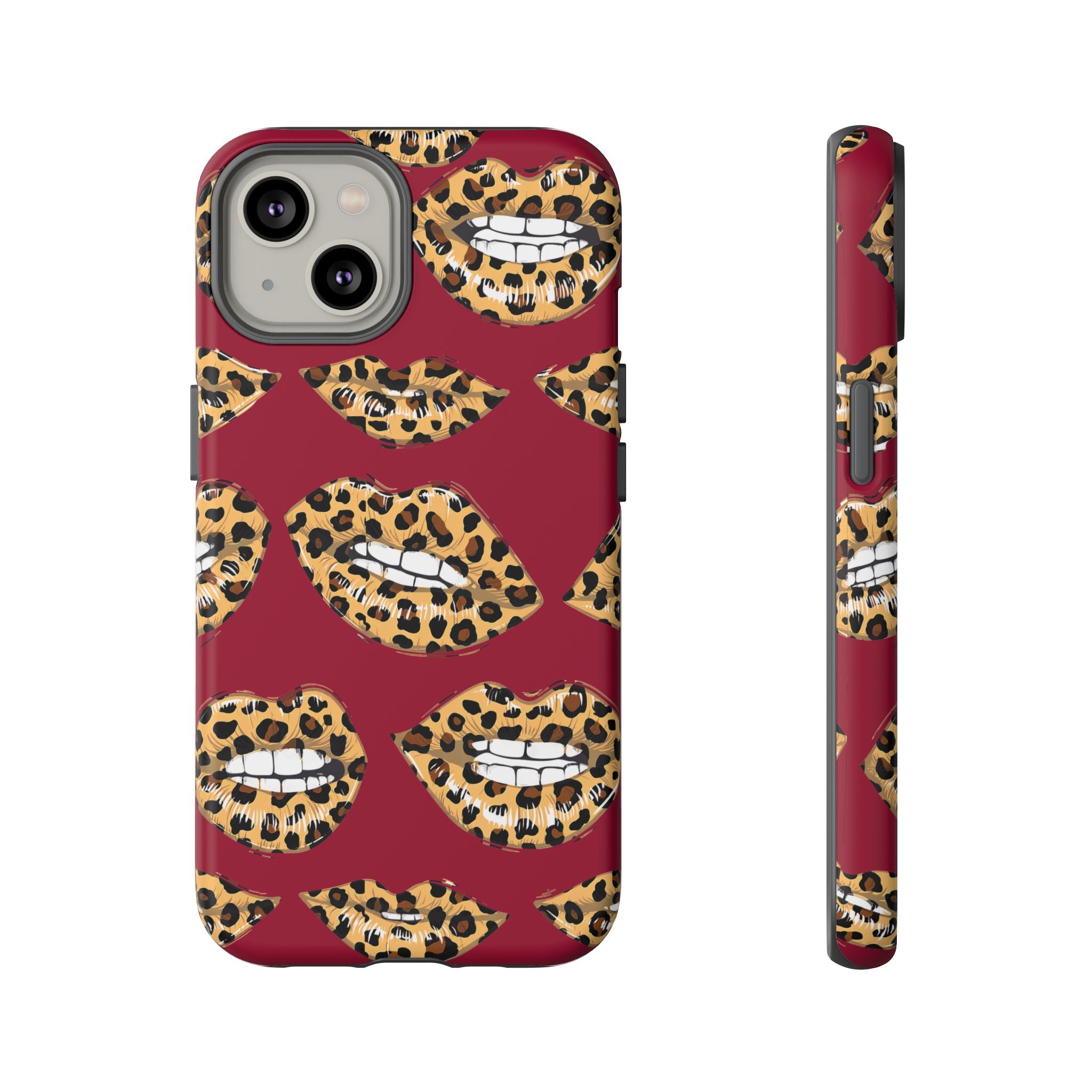 Phone Case — Leopard Lips Pattern on Burgundy