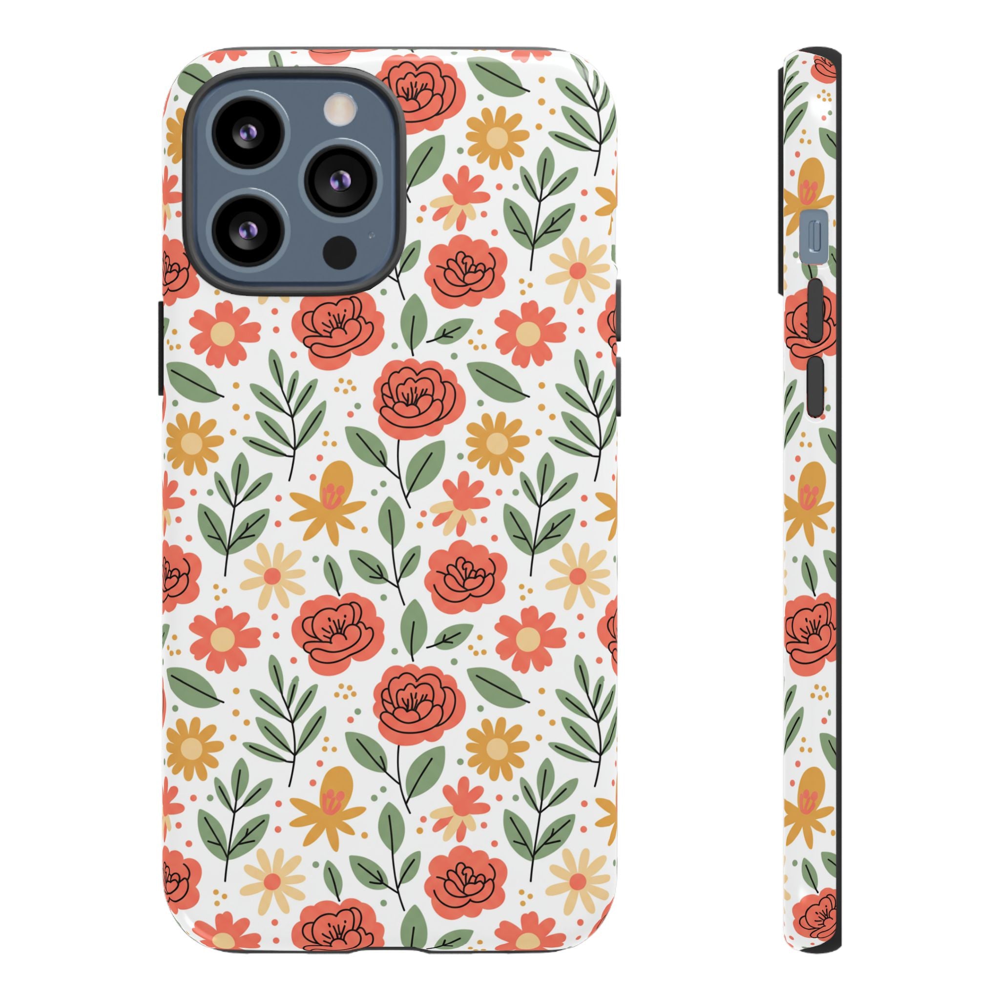 Floral Rose Pattern Tough Phone Case — Durable Garden-Inspired Protection