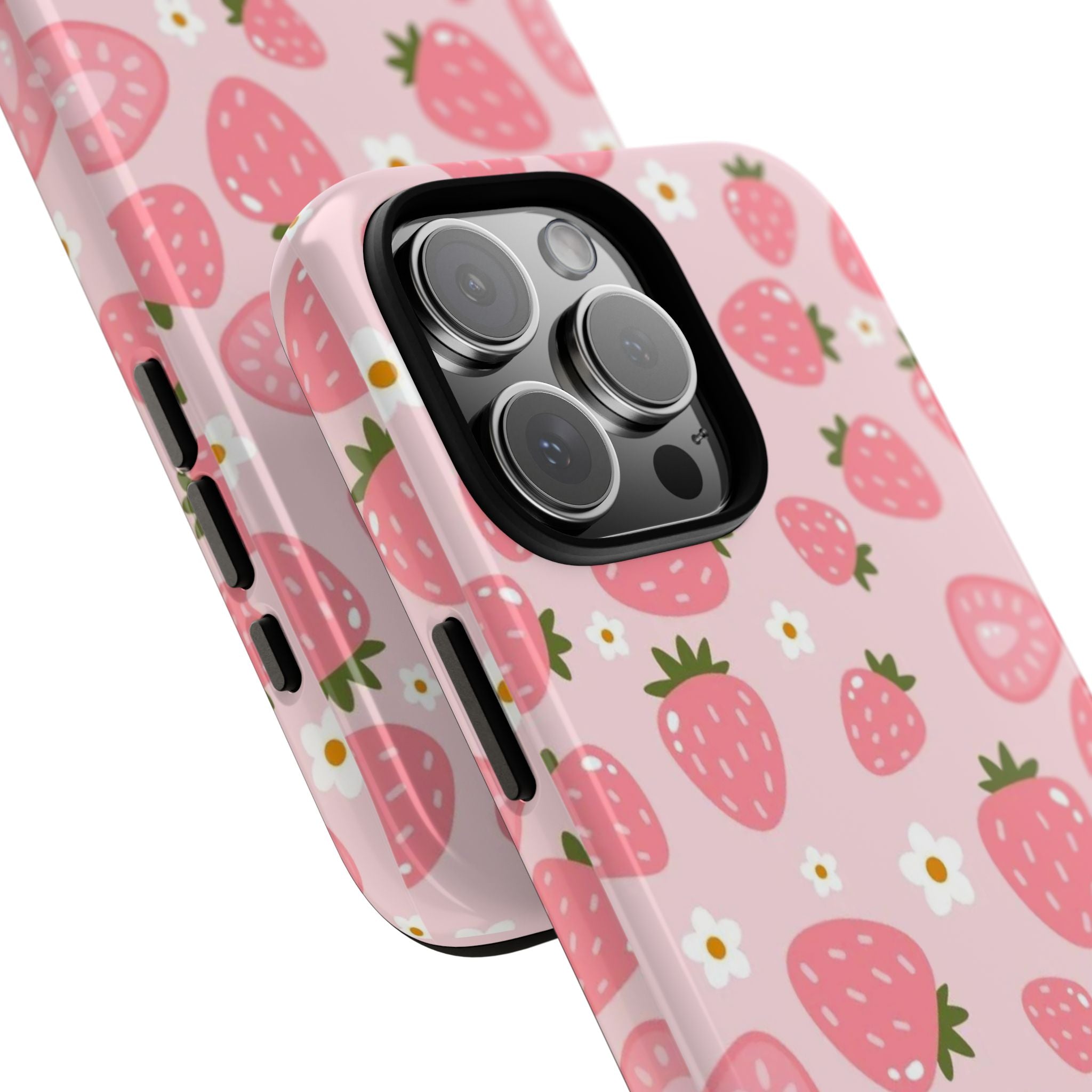Strawberry Pattern Phone Case – Cute Pink Fruit Protective Tough Case