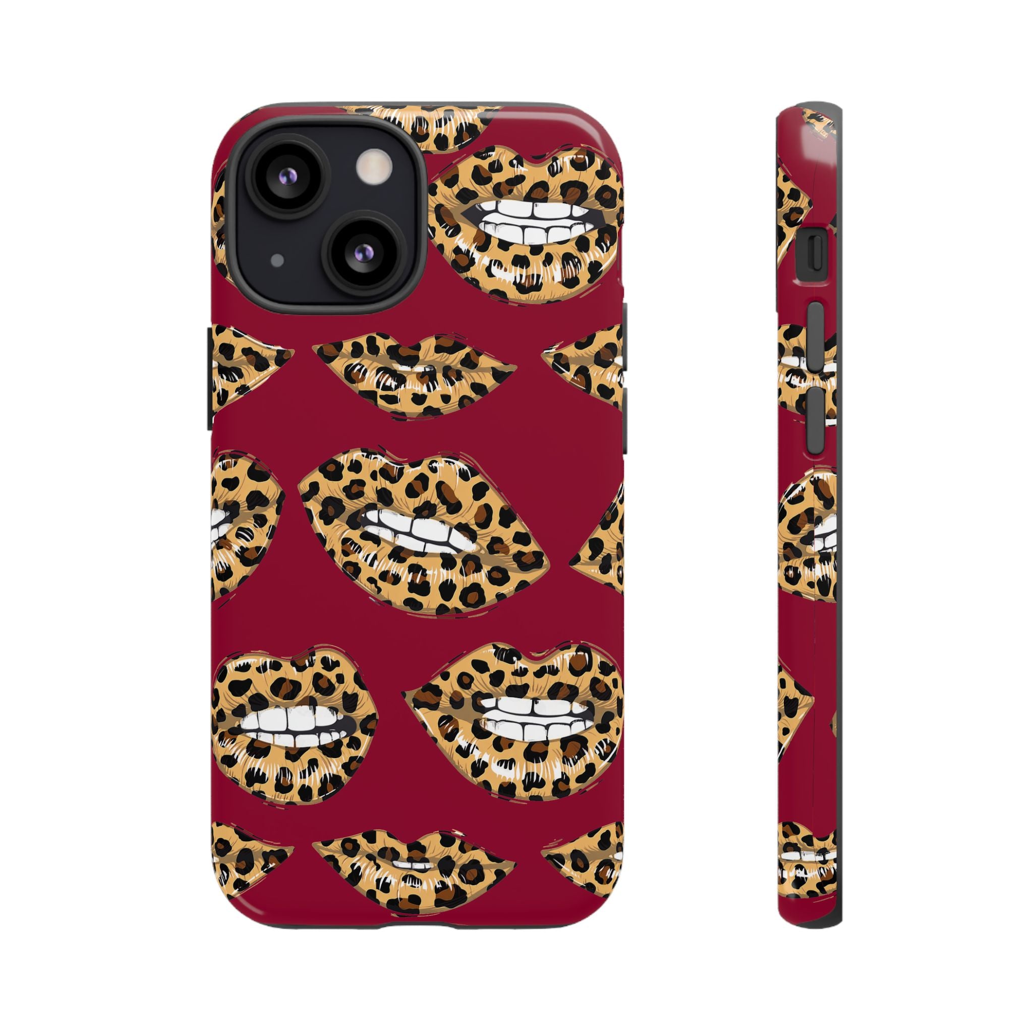 Phone Case — Leopard Lips Pattern on Burgundy
