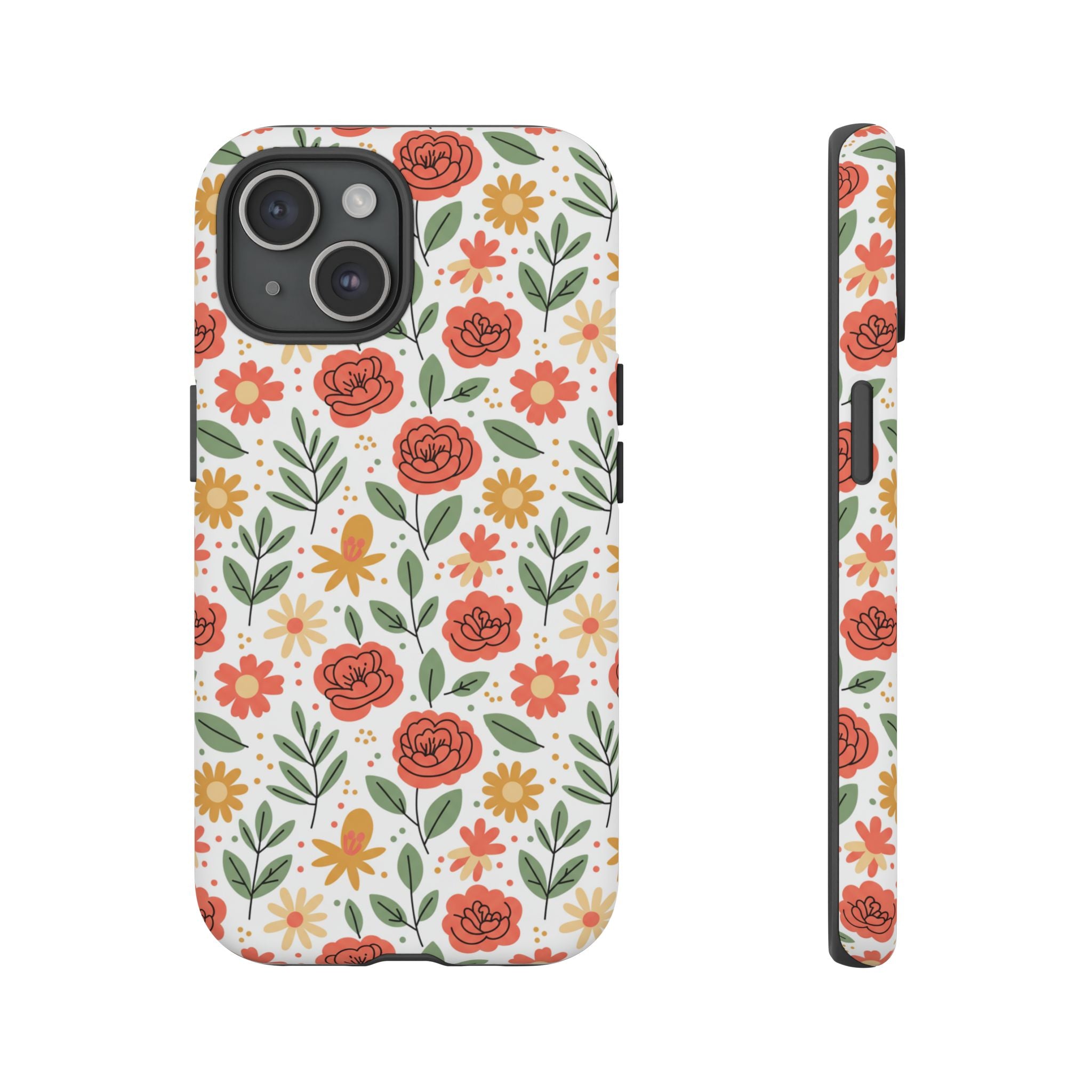 Floral Rose Pattern Tough Phone Case — Durable Garden-Inspired Protection