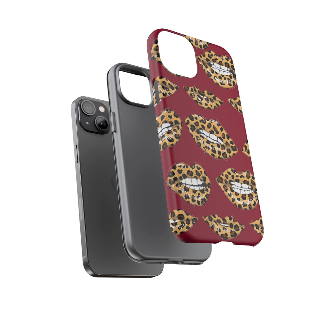 Phone Case — Leopard Lips Pattern on Burgundy