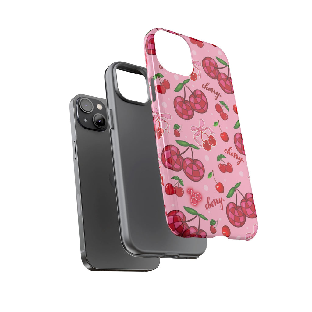Cherry Pattern Tough Phone Case — Pink Cute Fruit iPhone Case with "cherry"