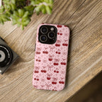 Cherry Pattern Phone Case — Cute Pink Cherries with Bows Durable Tough Case
