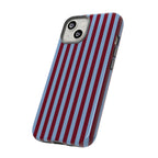 Striped Tough Phone Case — Blue & Burgundy Vertical Stripe Protective Cover