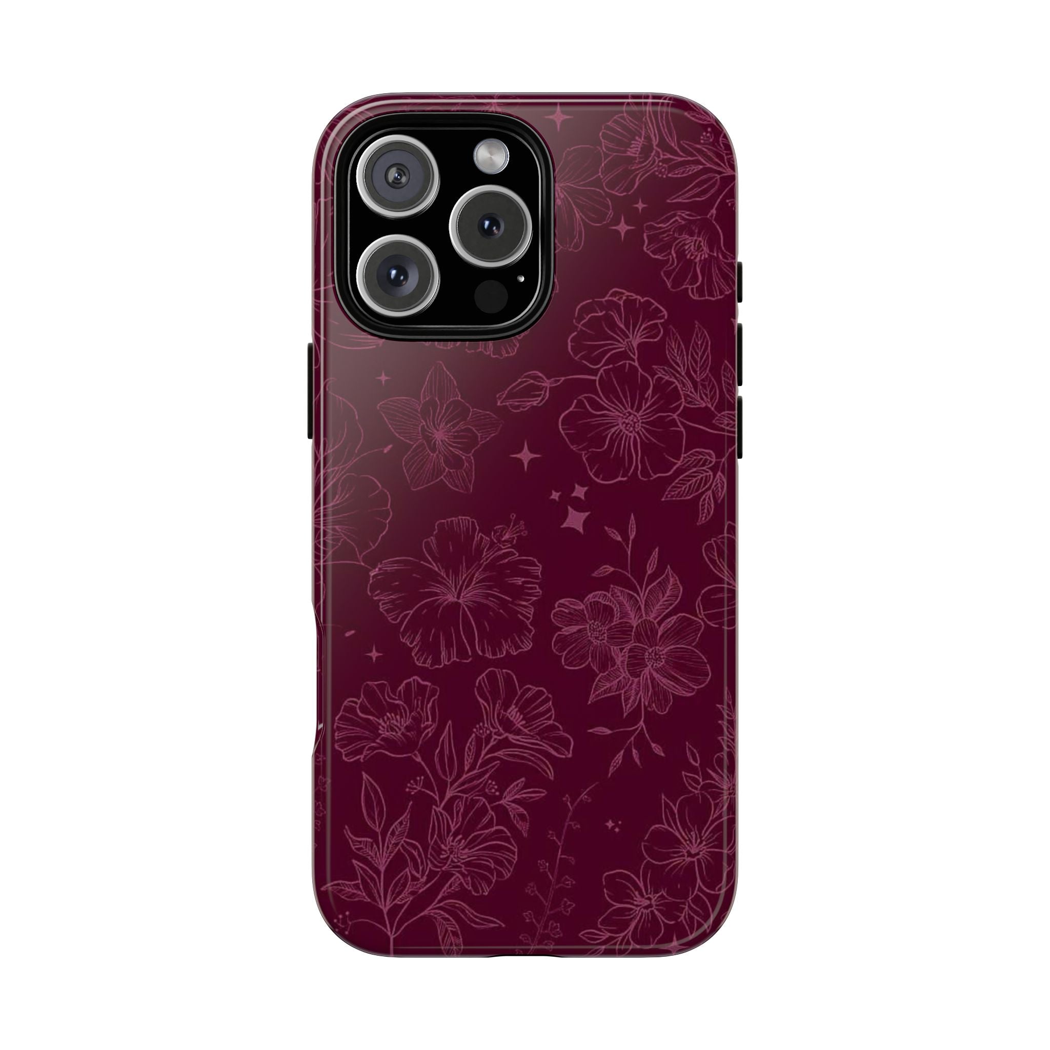 Burgundy Floral Tough Phone Case — Protective Hibiscus Pattern