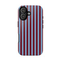 Striped Tough Phone Case — Blue & Burgundy Vertical Stripe Protective Cover