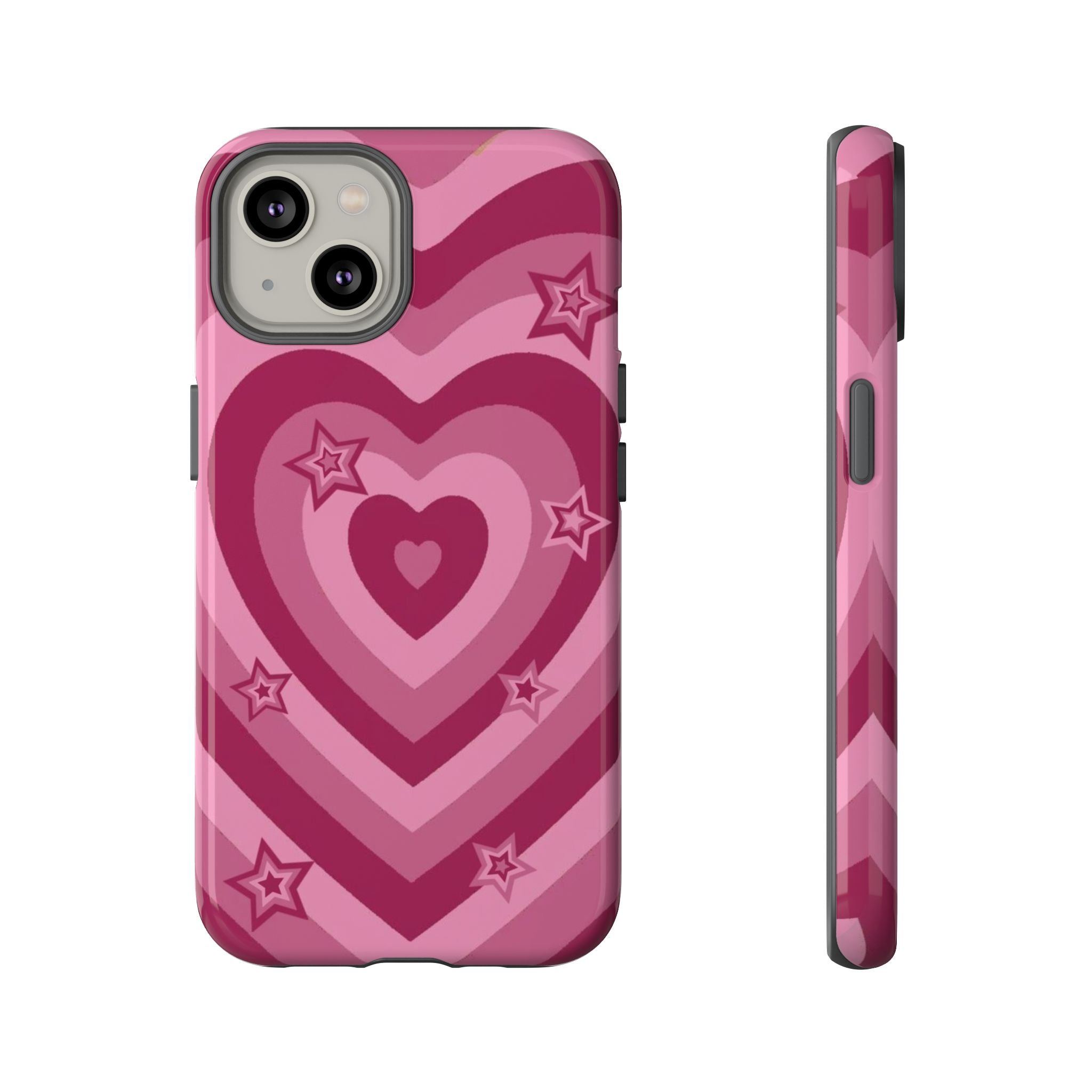 Pink Retro Heart Tough Phone Case – Star Accent Protective Cover