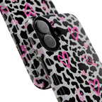 Phone Case — Black & White Cow Print with Pink Hand-Drawn Hearts