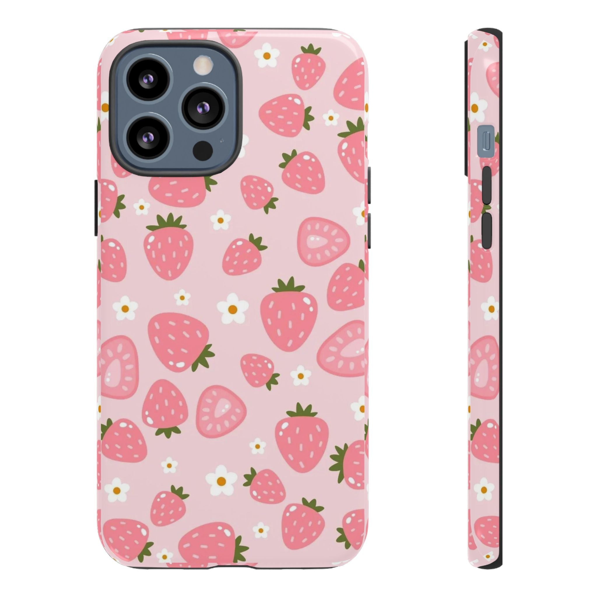 Strawberry Pattern Phone Case – Cute Pink Fruit Protective Tough Case