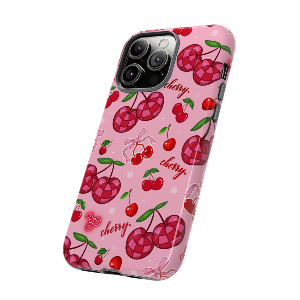 Cherry Pattern Tough Phone Case — Pink Cute Fruit iPhone Case with "cherry"