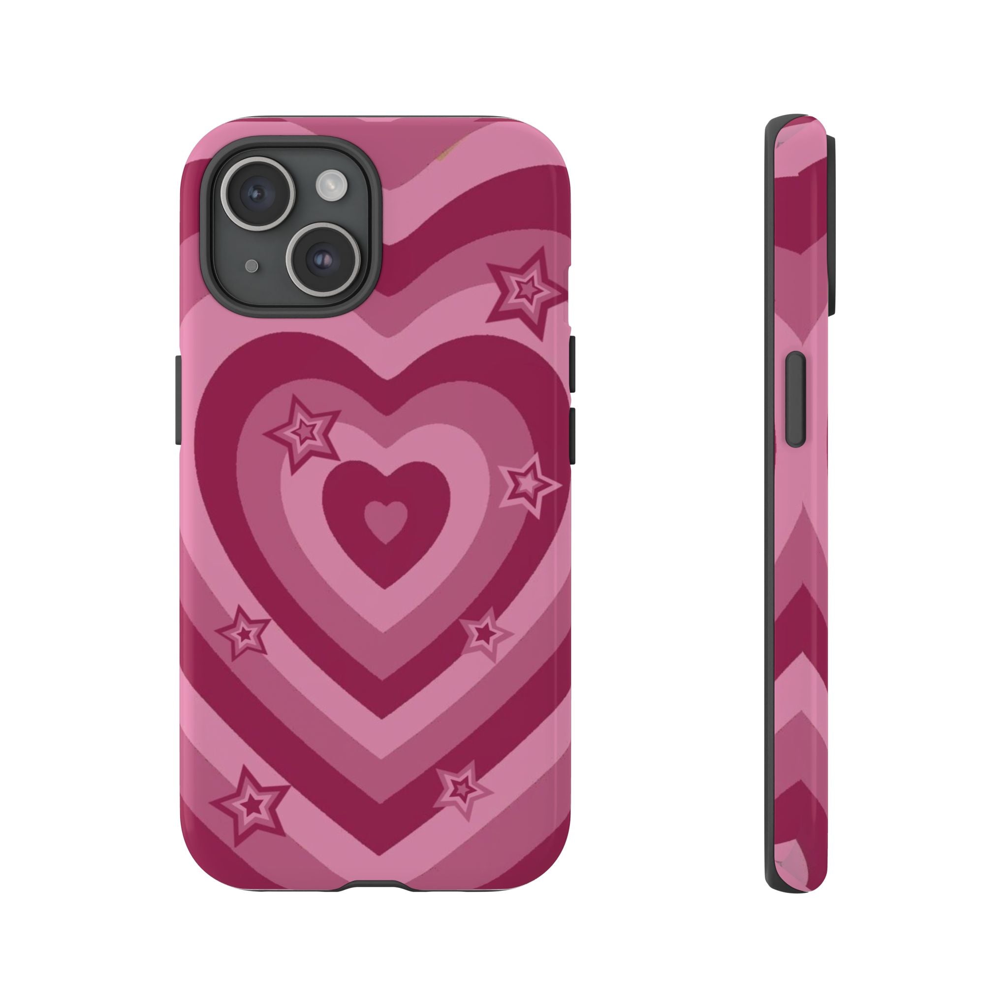 Pink Retro Heart Tough Phone Case – Star Accent Protective Cover