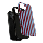 Striped Tough Phone Case — Blue & Burgundy Vertical Stripe Protective Cover