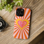 Retro Heart Phone Case — Vibrant Orange Sunburst Tough Case