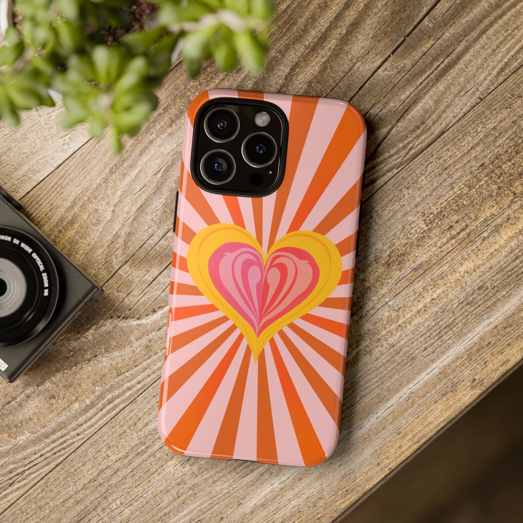 Retro Heart Phone Case — Vibrant Orange Sunburst Tough Case