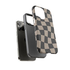 Wavy Checkerboard Phone Case — Retro Black & Beige Pattern, Durable Protective Cover