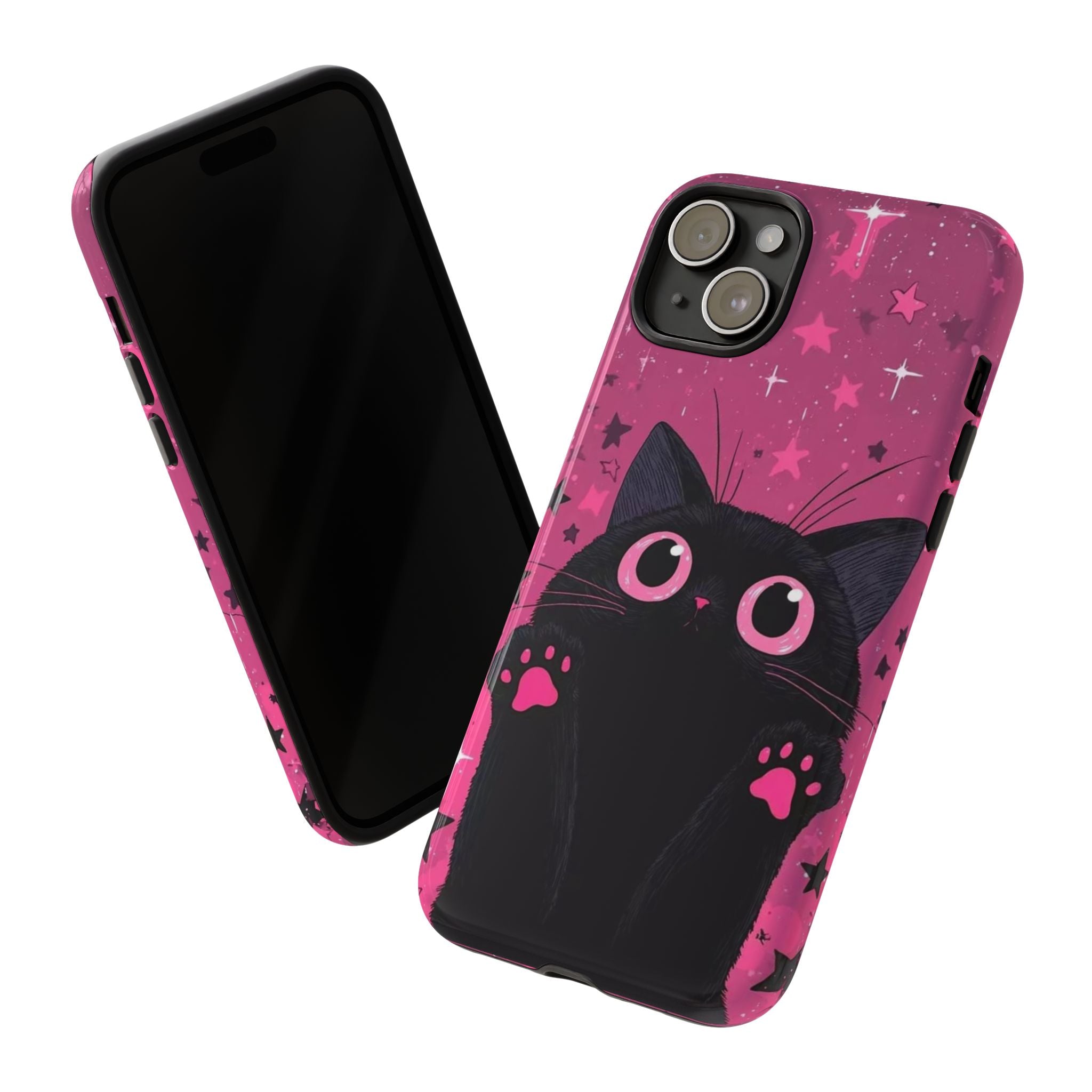 Cat Paw Pink Galaxy Phone Case — Cute Black Kitten iPhone Cover