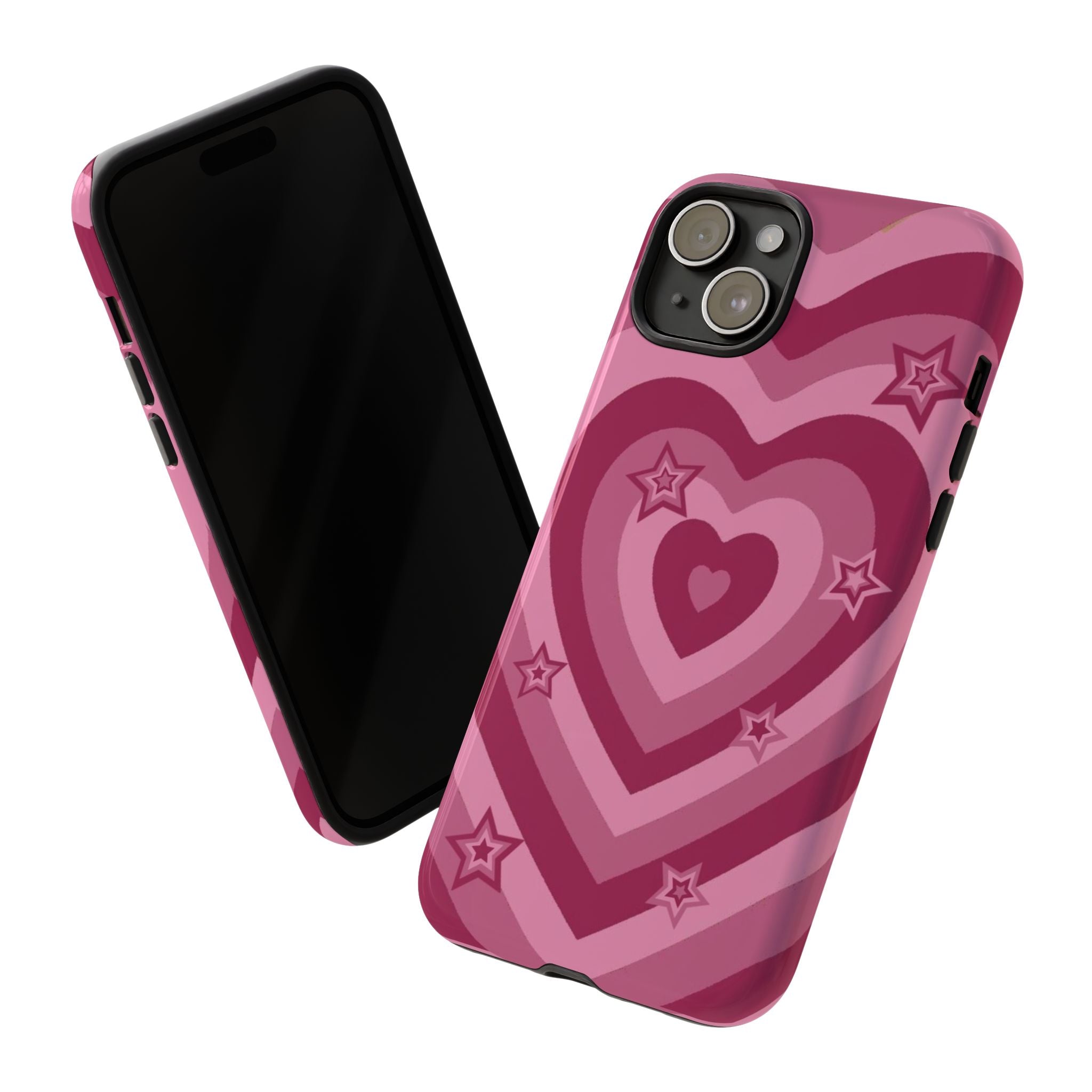 Pink Retro Heart Tough Phone Case – Star Accent Protective Cover