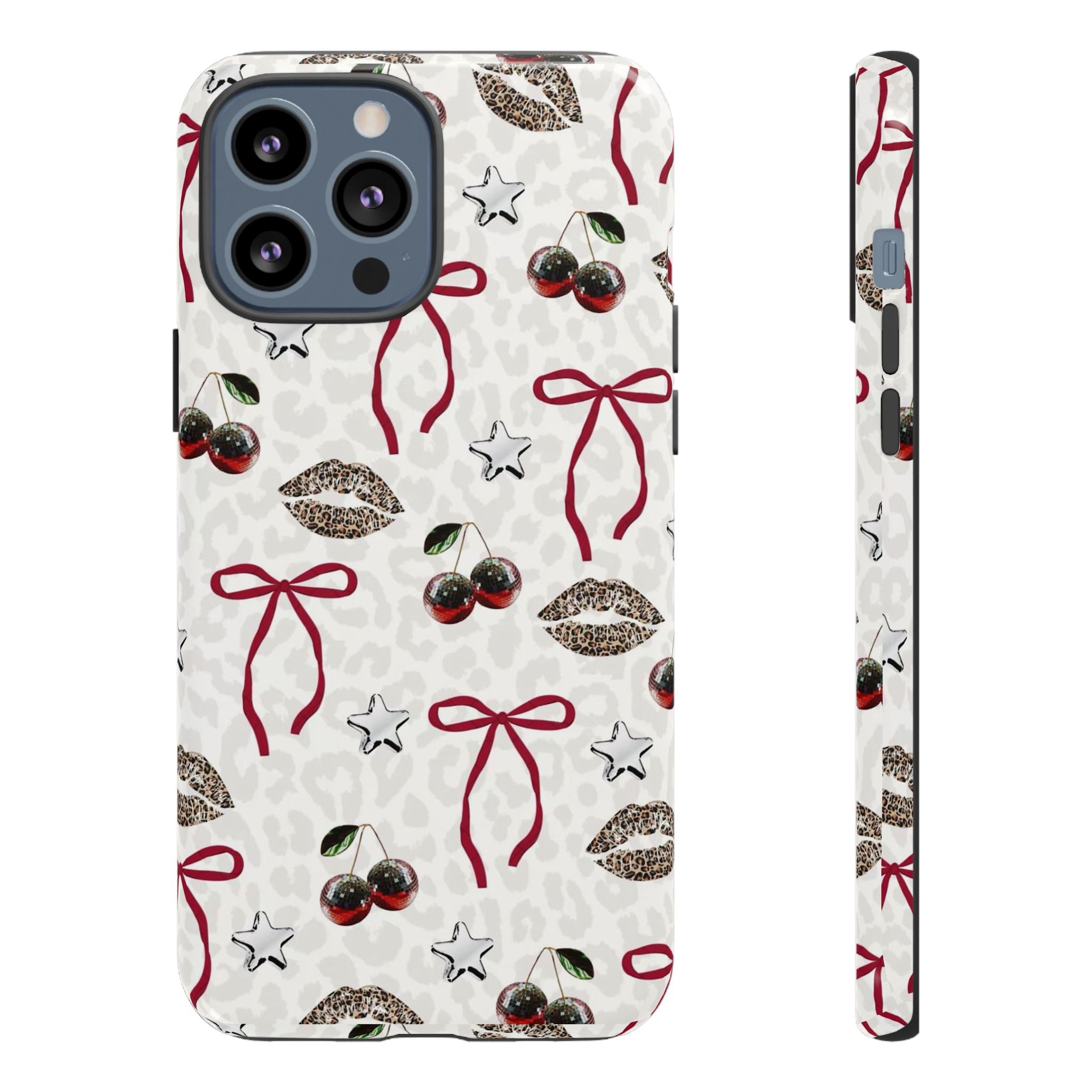 Cherry Bow Phone Case — Retro Cherry & Lips Pattern iPhone Cover
