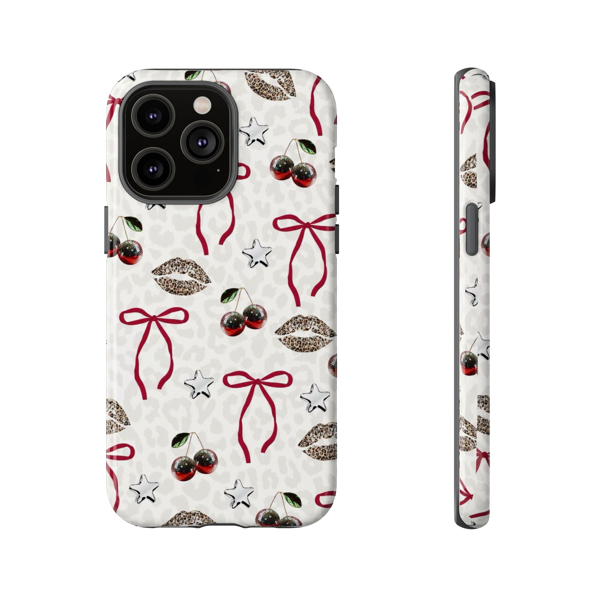 Cherry Bow Phone Case — Retro Cherry & Lips Pattern iPhone Cover