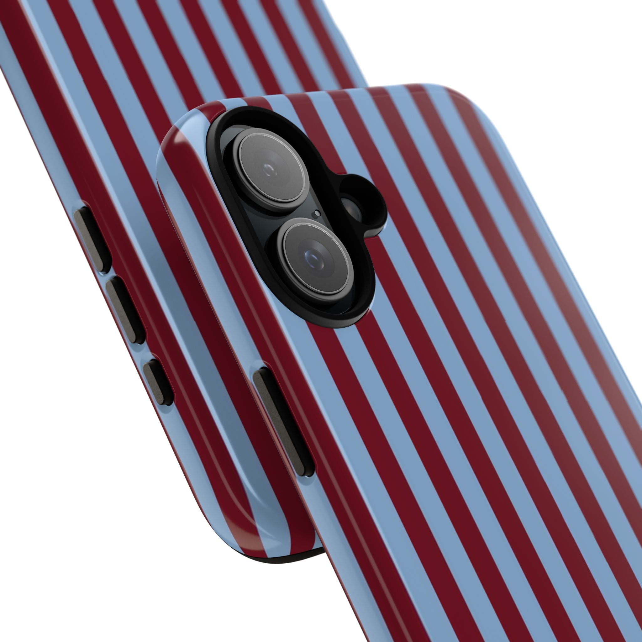 Striped Tough Phone Case — Blue & Burgundy Vertical Stripe Protective Cover