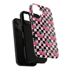 Cherry Checkered Phone Case — Pink Cherries on Black & White Checkerboard