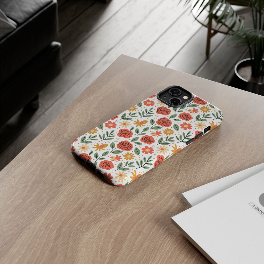 Floral Rose Pattern Tough Phone Case — Durable Garden-Inspired Protection
