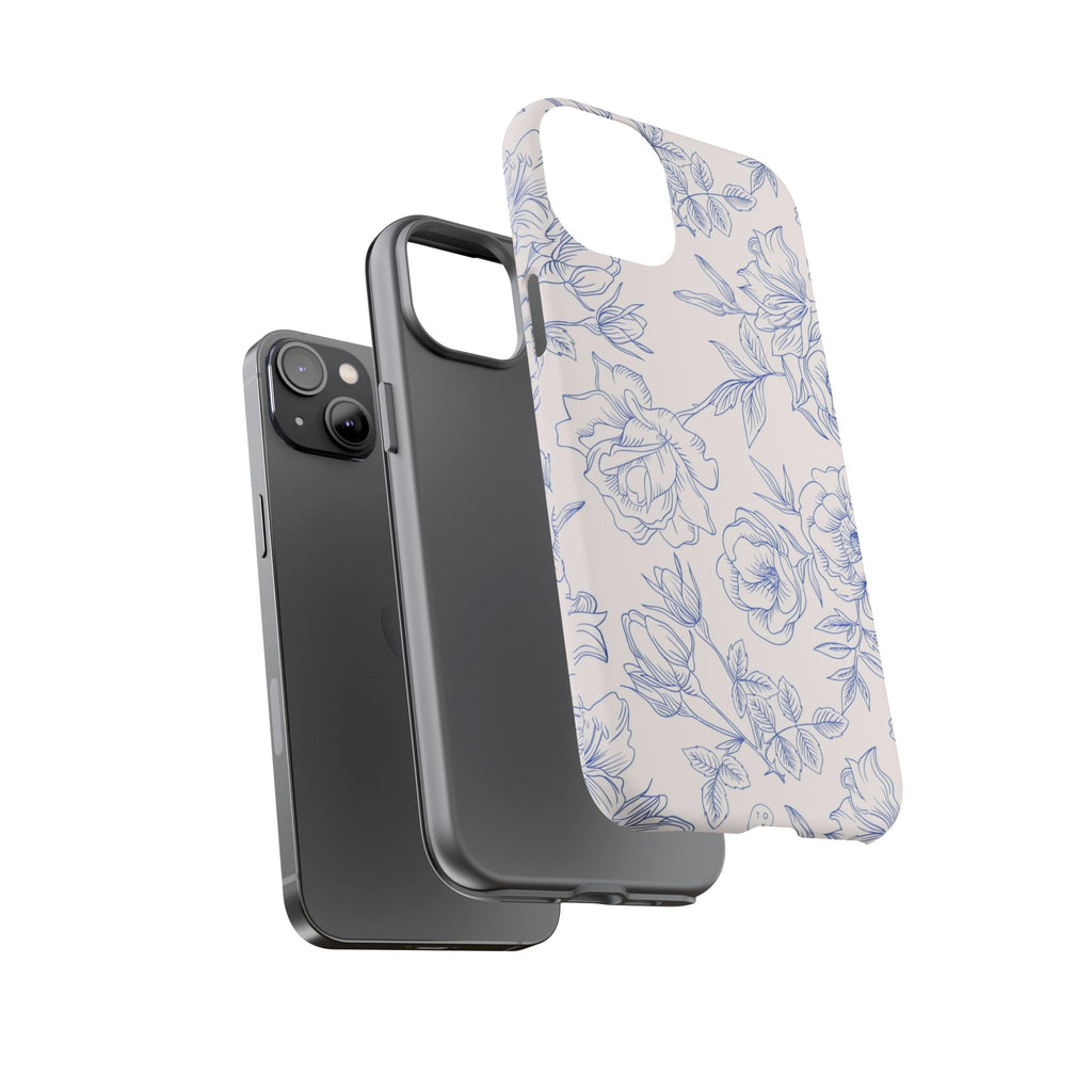 Phone Case — Blue Floral Sketch Tough Protective Case