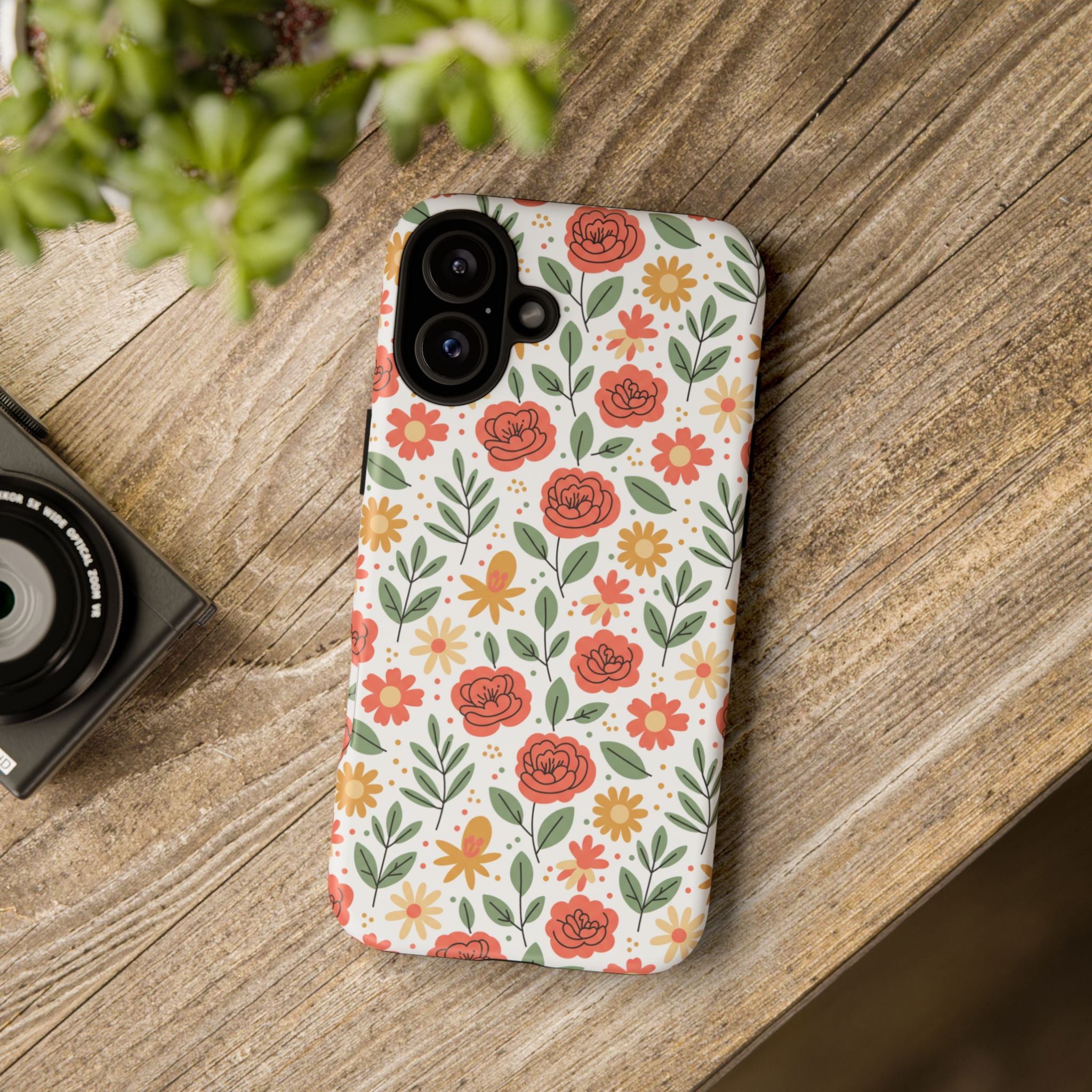 Floral Rose Pattern Tough Phone Case — Durable Garden-Inspired Protection