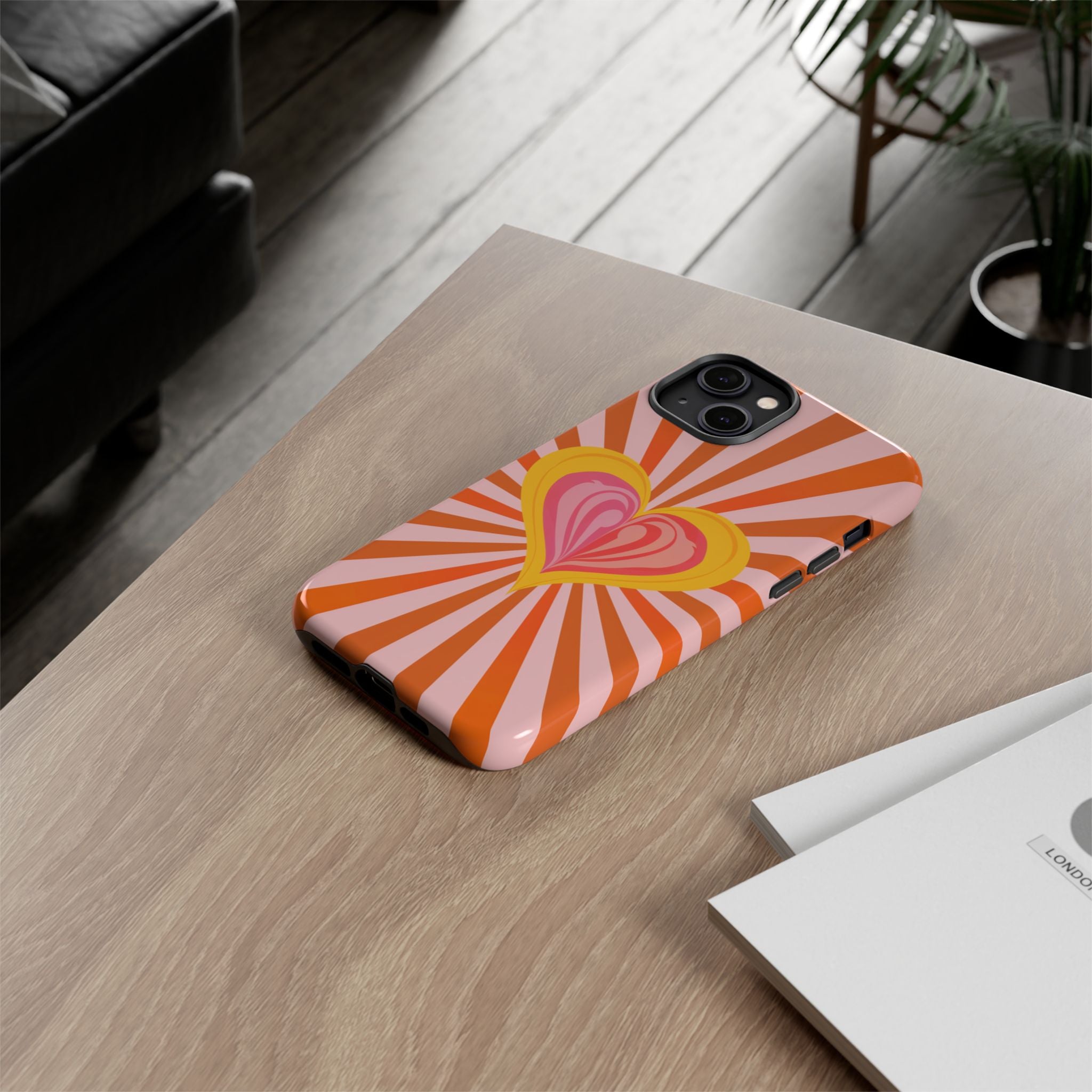 Retro Heart Phone Case — Vibrant Orange Sunburst Tough Case