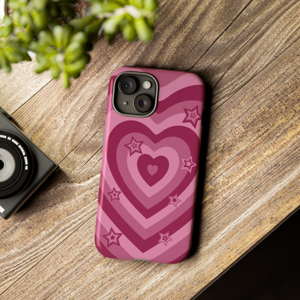 Pink Retro Heart Tough Phone Case – Star Accent Protective Cover