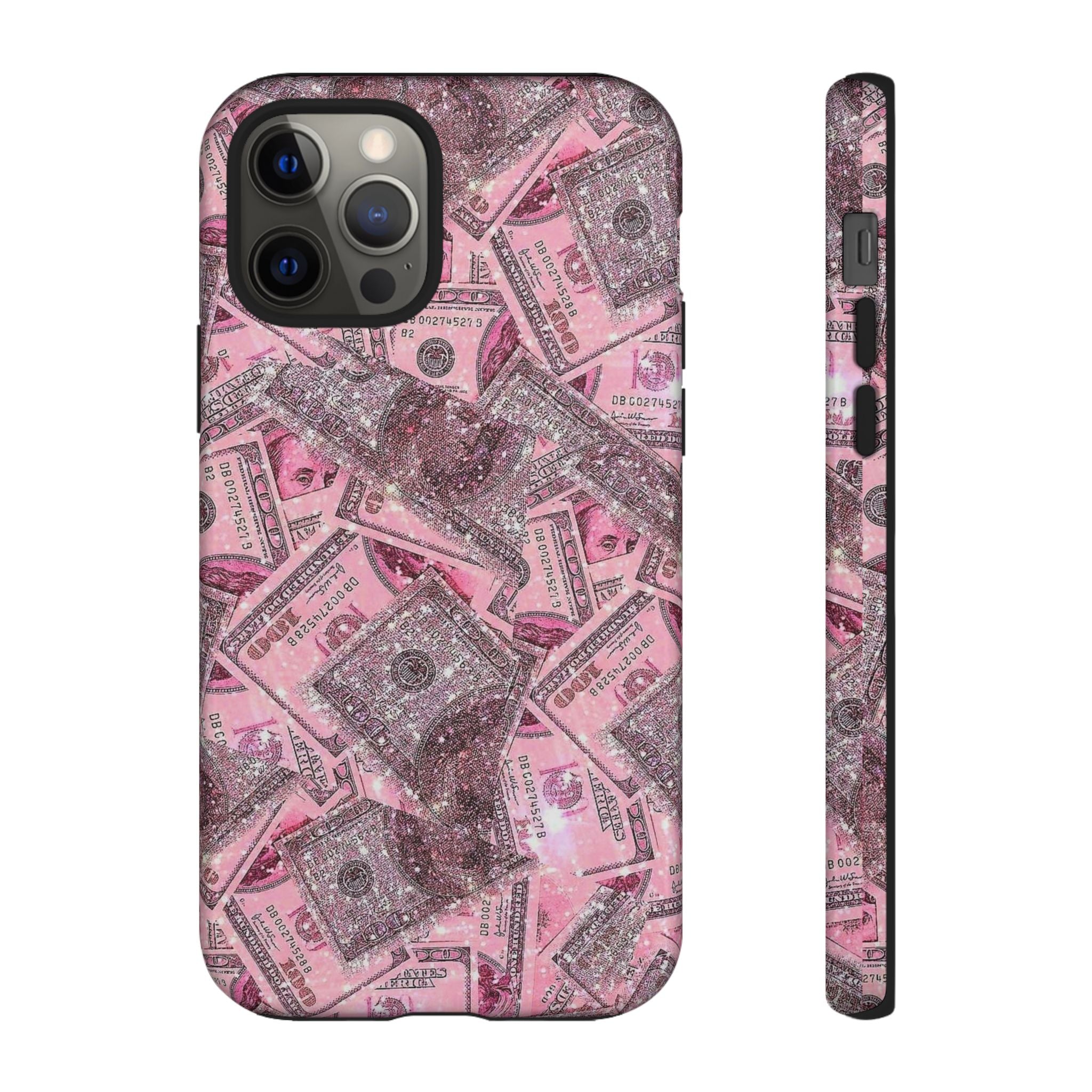 Pink Glitter Money Phone Case — Cash Pattern Protective Tough Case