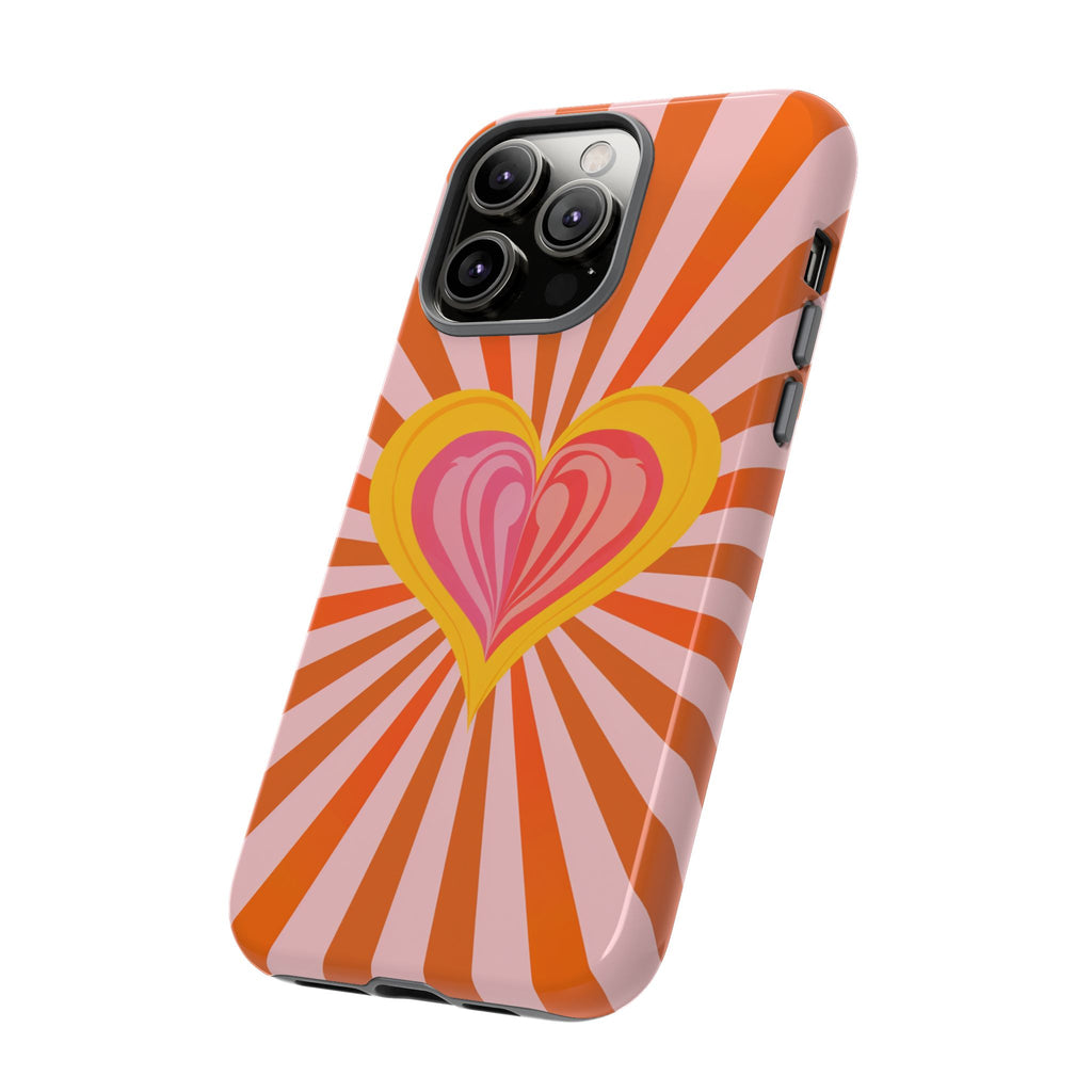 Retro Heart Phone Case — Vibrant Orange Sunburst Tough Case