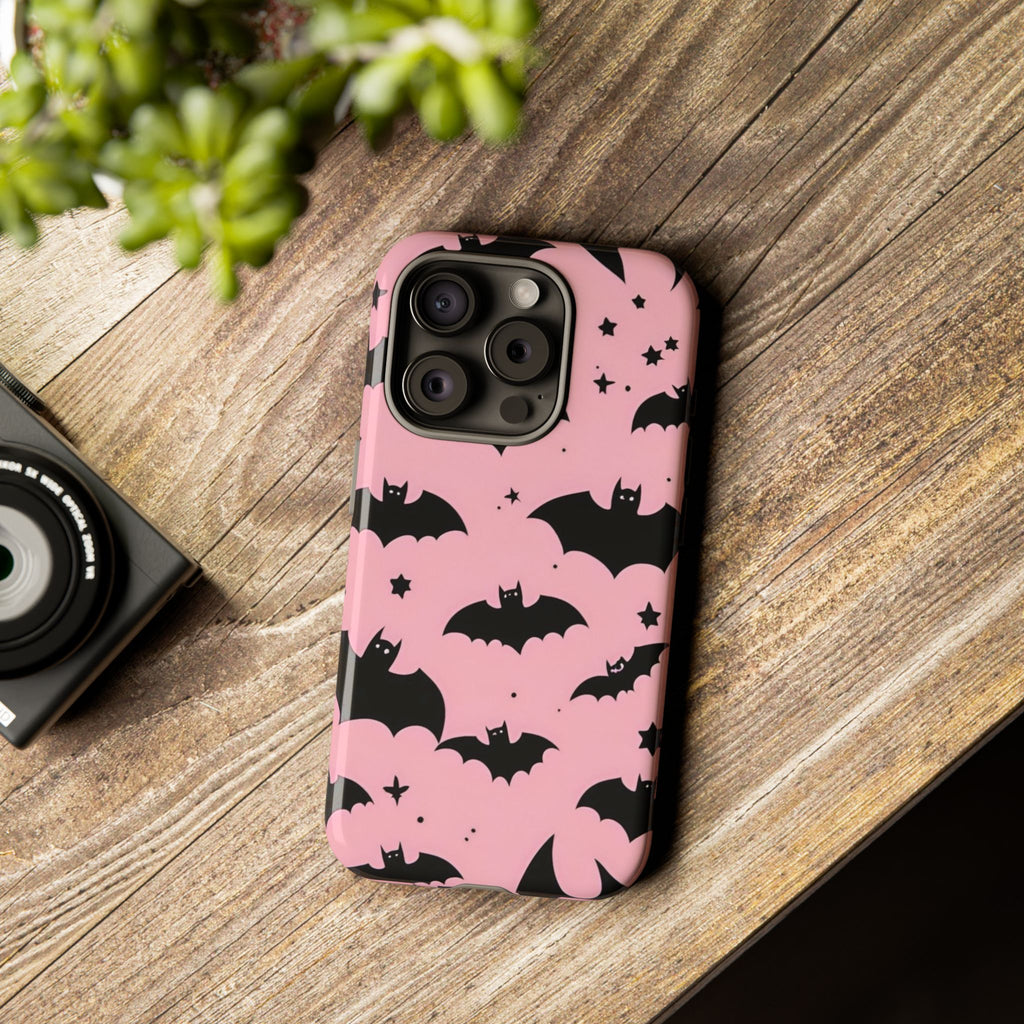 Pink Bat Pattern Tough Phone Case — Cute Halloween Bat Wings Design