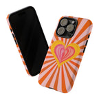 Retro Heart Phone Case — Vibrant Orange Sunburst Tough Case