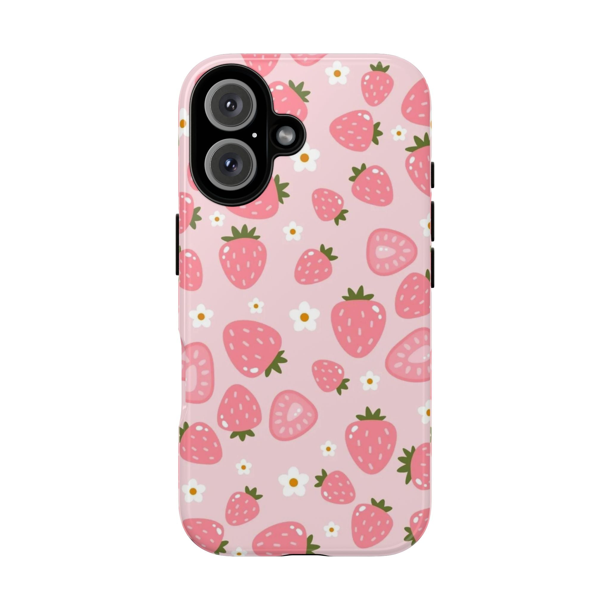 Strawberry Pattern Phone Case – Cute Pink Fruit Protective Tough Case