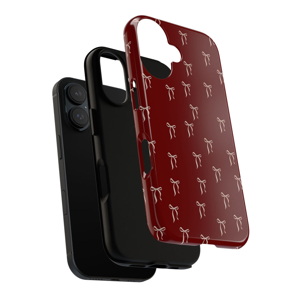 Red Bow Pattern Phone Case — Protective Tough Case with Elegant Holiday Ribbon Design