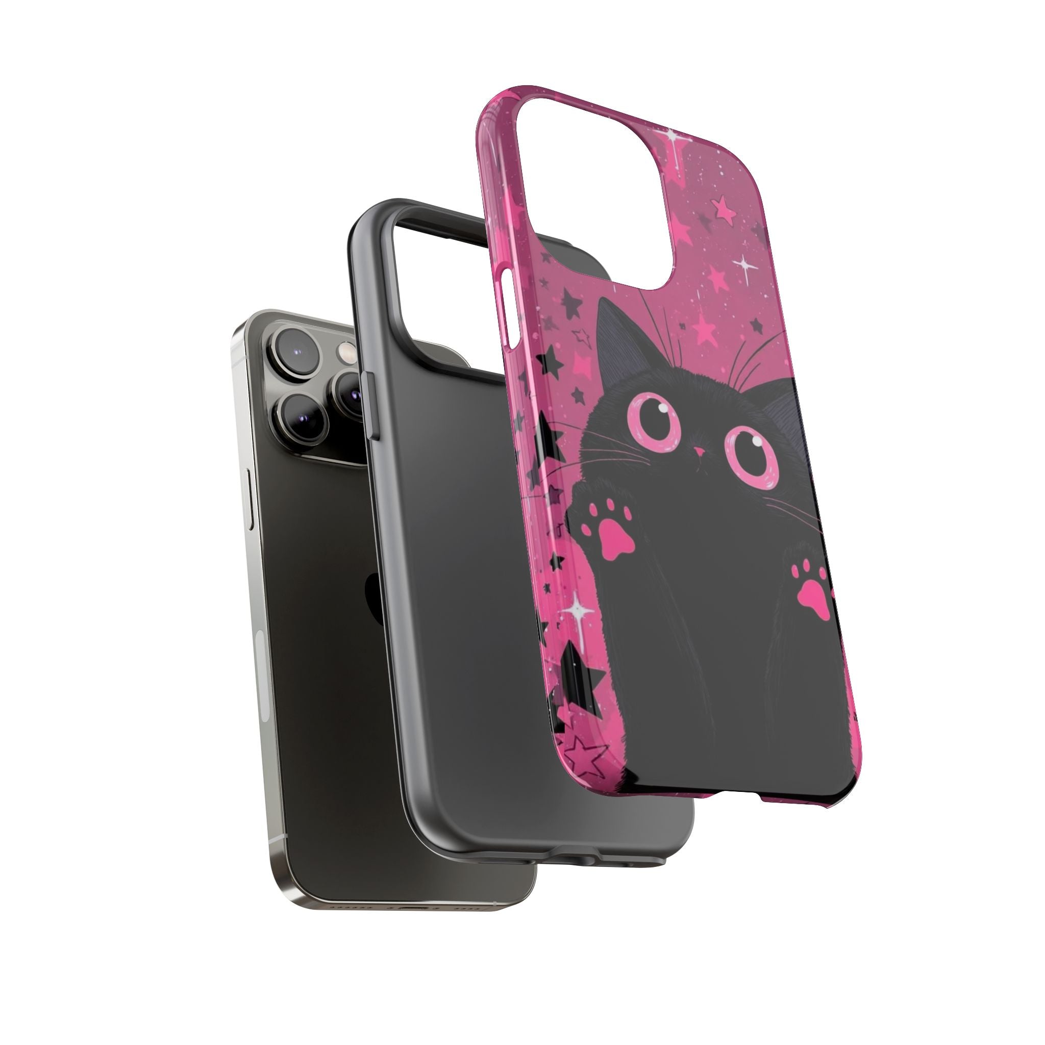 Cat Paw Pink Galaxy Phone Case — Cute Black Kitten iPhone Cover