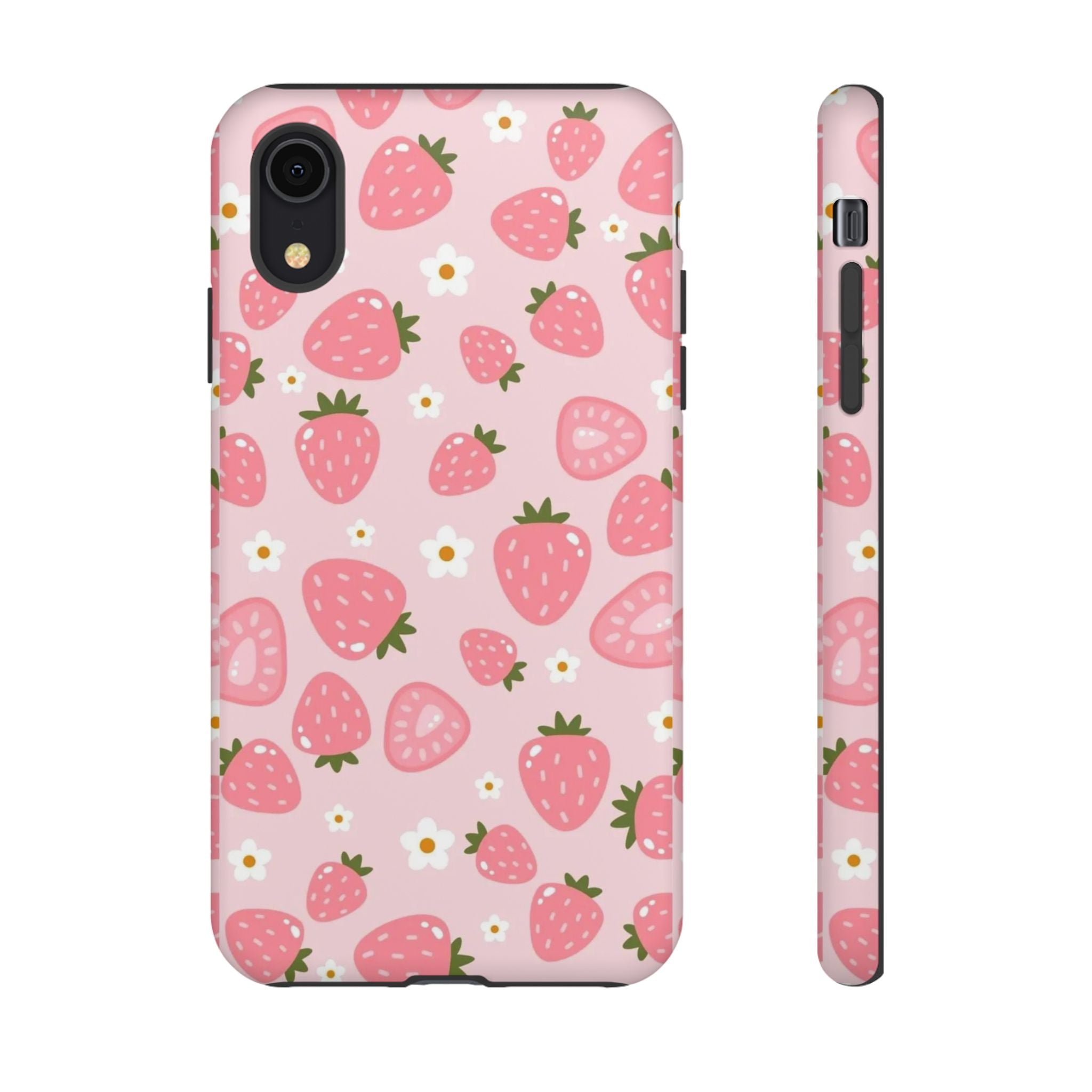 Strawberry Pattern Phone Case – Cute Pink Fruit Protective Tough Case