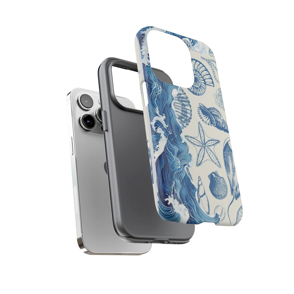 Ocean Shells Tough Phone Case — Blue Nautical Seashell iPhone Cover
