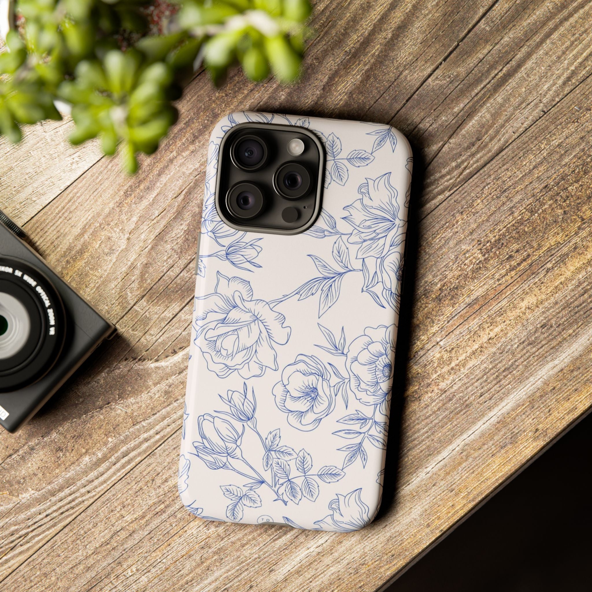 Phone Case — Blue Floral Sketch Tough Protective Case