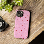 Pink Heart Pattern Tough Phone Case — Cute Red Hearts Protective Phone Cover (Valentine’s Day Gift)