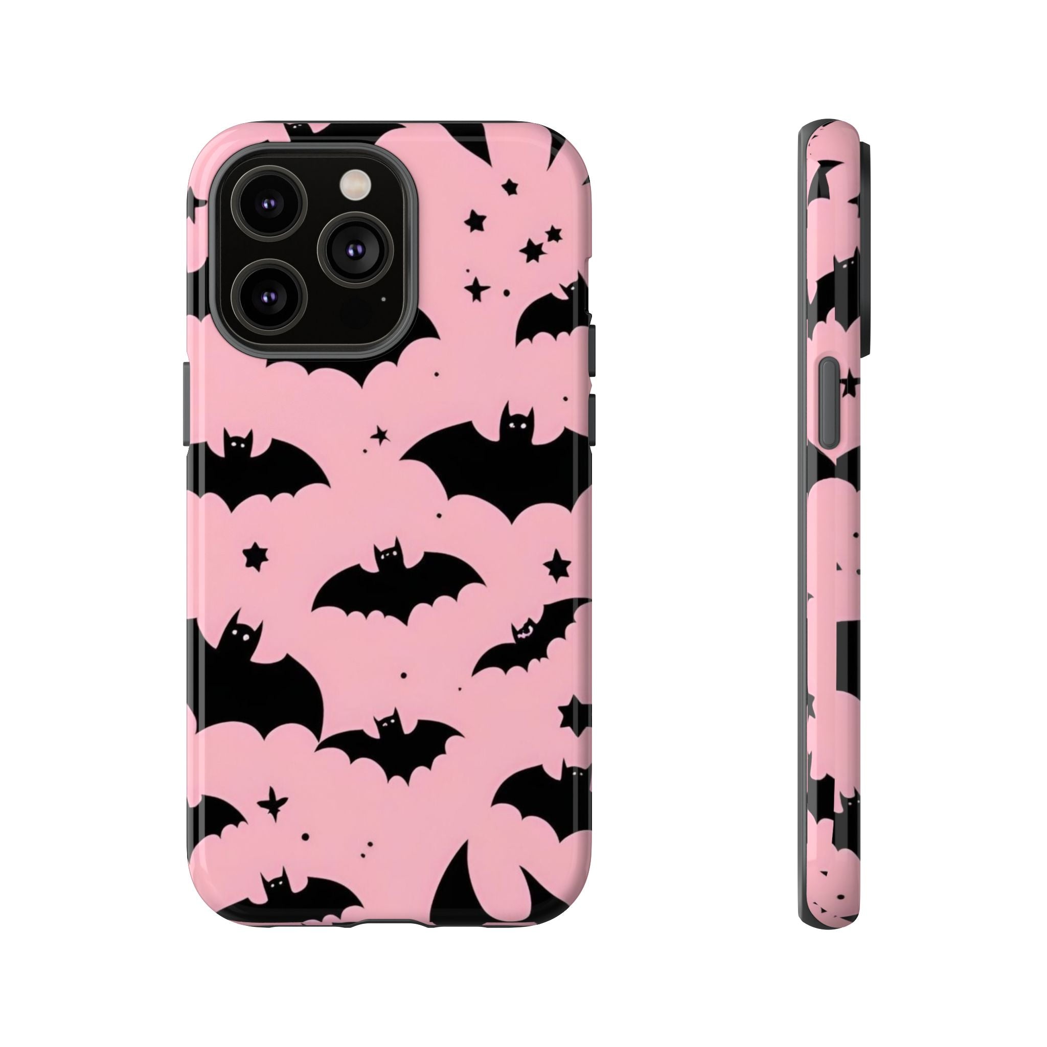 Pink Bat Pattern Tough Phone Case — Cute Halloween Bat Wings Design