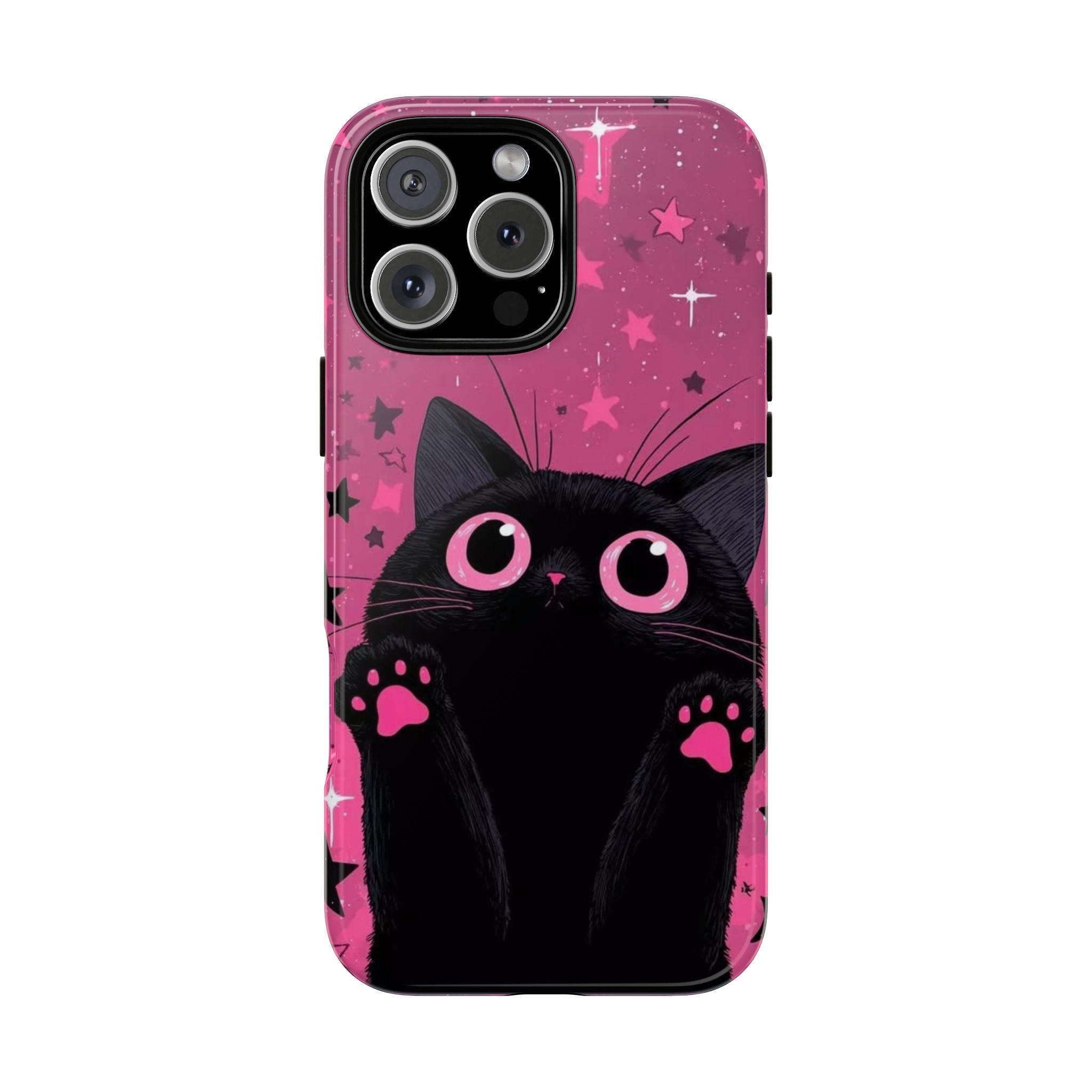 Cat Paw Pink Galaxy Phone Case — Cute Black Kitten iPhone Cover