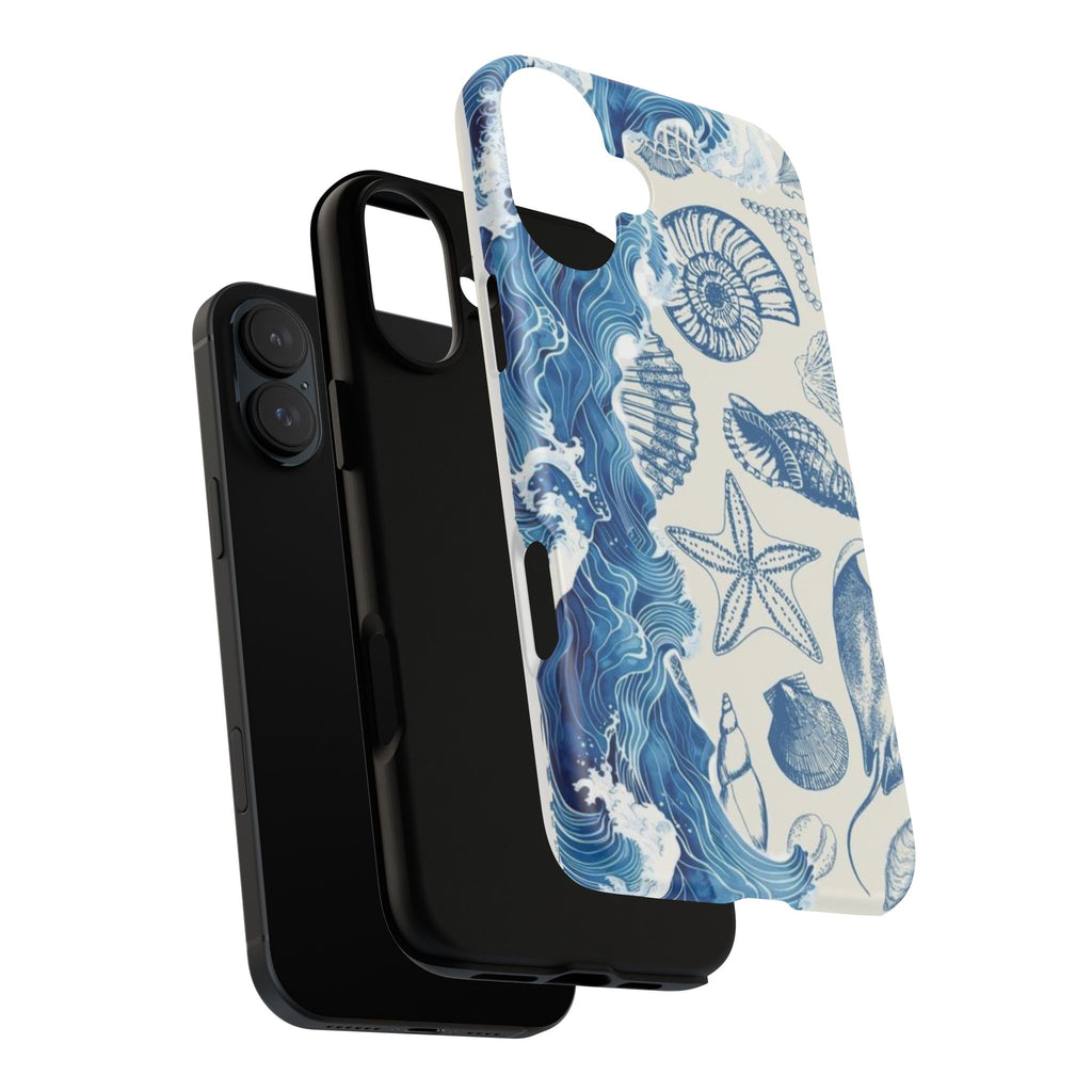 Ocean Shells Tough Phone Case — Blue Nautical Seashell iPhone Cover