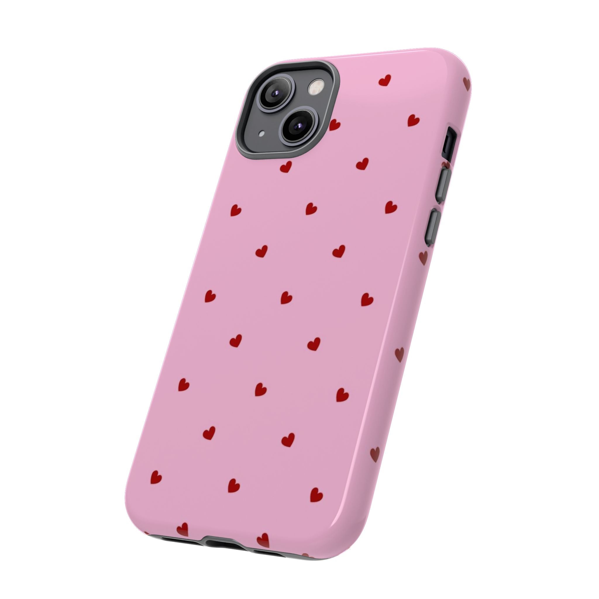 Pink Heart Pattern Tough Phone Case — Cute Red Hearts Protective Phone Cover (Valentine’s Day Gift)