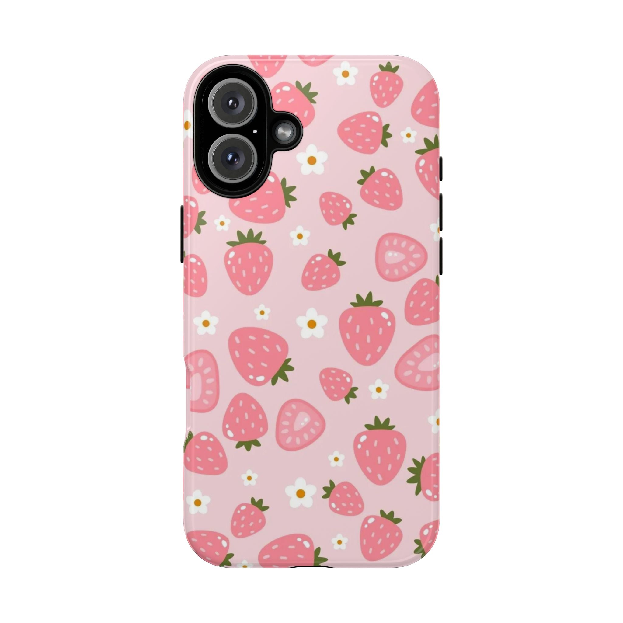 Strawberry Pattern Phone Case – Cute Pink Fruit Protective Tough Case
