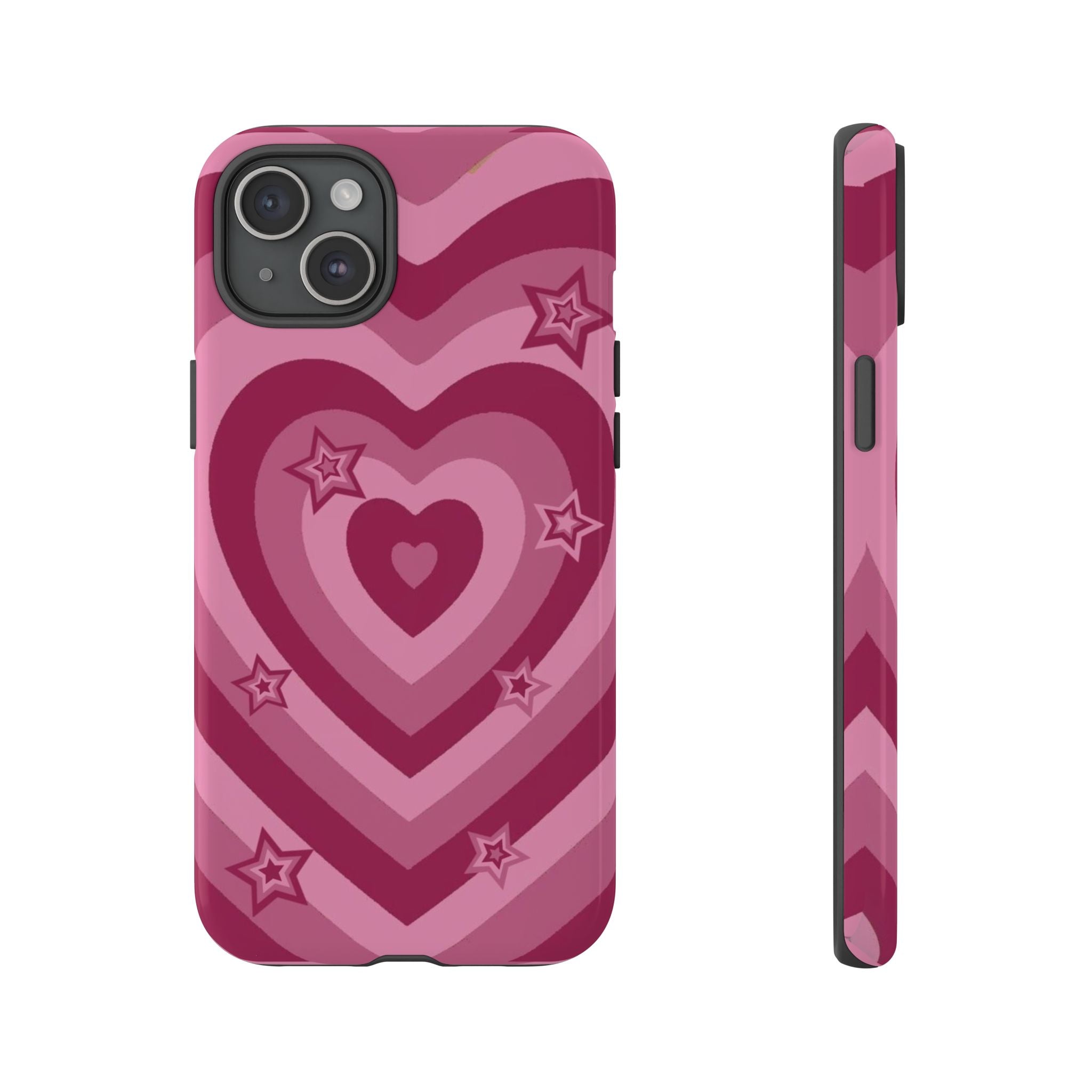 Pink Retro Heart Tough Phone Case – Star Accent Protective Cover