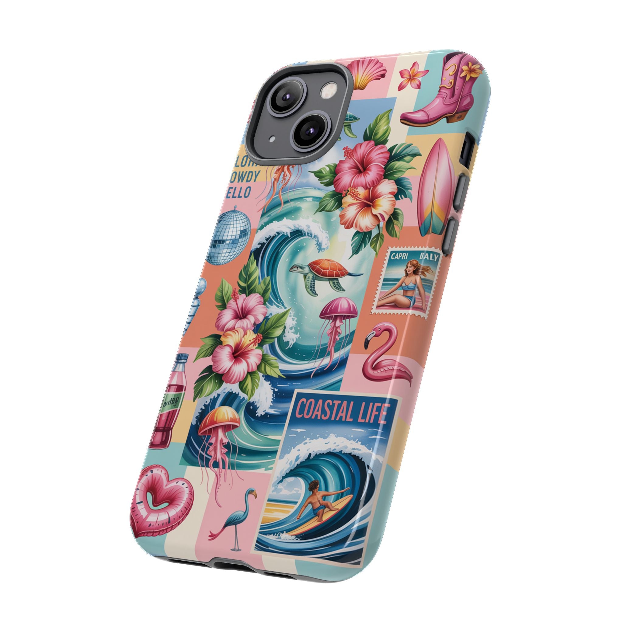 Coastal Collage Phone Case — Retro Beach Surf Floral Design